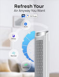 DREO Smart Tower Fan for Bedroom, Standing Fans for Indoors, 90° Oscillating, 26ft/s Velocity Quiet Floor Fan with Remote, 12H Timer, Voice Control Fans for Indoors, Compatible with Alexa