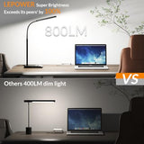 LEPOWER Desk Lamp, 800LM LED for Home Office, 12W Reading for Desk, Eye-Caring Light, Touch Table Gooseneck Lamp, Study (Black)