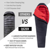 QEZER 0 Degree Sleeping Bag for Adults 650 Fill Power Down Sleeping Bag for Cold Weather -11°F-18°F Large Lightweight Sleeping Bag