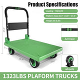 Push Cart, Folding Mobile Platform Trolley,Thickened and Reinforced, 360° Swivel Wheels, 35.4 “L x 23.6 ”W, 1323 lb