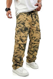 GINGTTO Baggy Cargo Pants Men Brown Camo Wide Leg Fashion Y2K Loose Fit Streetwear Drawstring Stretch 34