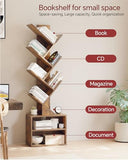 SUNMORY 6 Tier Tree Bookshelf, Small Bookcase with Storage Cabinet, Modern Tall Narrow Bookshelves Organizer, Rustic Brown