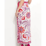 Talakeno Womens Floral Wrap Midi Skirt Summer Adjustable Tie Side Casual High Waist A Line Beach Boho Long Flared Skirts(Pink,S)