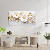 daktenn Large Canvas Wall Art for Living Room Bedroom Office White and Gold Flower Artwork Large Botanical Floral Wall Art Modern Canvas Prints 24x48 Inches