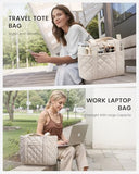LOVEVOOK Puffer Tote Bag for Women, Quilted 15.6" Work Tote with Zipper, Large Travel Essentials Handbag with Cup Holder, Puffy Purse for Teacher, Nurse, Gym, Overnight, Carry On Shoulder Bag