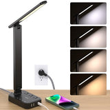 Addtam LED Desk Lamp, Power Strip with 3 Outlets 4 USB Charging Ports(2 USBC), 4 Modes 5 Level Brightness Touch Lamp