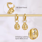 YOIHUR Cute Gold Hoop Earrings for Valentine's Day, 14K Gold Plated Hypoallergenic Jewellery CZ Huggie Drop Earrings, Zircon Ladybug Pendants Earring Jewelry Gifts for Women