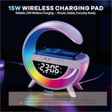 ZFMF Wireless Charging Table Lamp, Multifunctional Bluetooth Speaker & Alarm Clock - LED Bedside Desk Lamp Night Light (White)