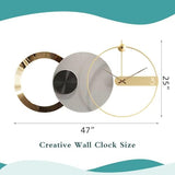 PSYCHE GOD Mid Century Modern Large Silent Wall Clock Non Ticking, Giant Round Decorative Metal Wall Clock Big Unique Fancy Wall Decor for Living Room Bedroom Entryway Office, 47" X 25", Black Gold