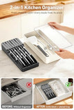MAD SHARK 2-in-1 Detachable Knife Block & Silverware Organizer, Drawer Knife Holder for 7 Knives, BPA-Free, Blade-Safe Slots, Save Counter Space, No Knives
