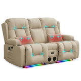 URRED Power Loveseat Recliner Sofa with Massage and Heat，Beige