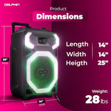 Dolphin X-BASS Portable Party Bluetooth Speaker with Bass Boost, LED Lights, & 100 RMS Watts of Power, 25-Inch Tall