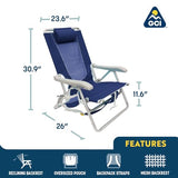 GCI Outdoor Backpack Beach Chair | Reclining Folding Chair with Durable Armrests, Drink Holder & Carry Straps, Perfect for Beach Trips & Picnics — Nautical Blue