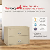 FireKing Lateral 2 Drawer Legal Fire Rated File Cabinet, Parchment