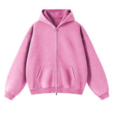 Talakeno Mens Womens Fleece Hoodies Sweatshirt Double Zip Up Oversized Acid Wash Hoodies Winter Vintage Cotton Sweatshirt(Pink,XS)
