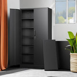 Metal Storage Cabinets with Lock Doors,Tall Locker Organizer Steel Garage Cabinets, 5 Adjustable Layers (Black)