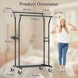 800LBS Heavy Duty Clothes Rack: Rolling Clothing Rack for Hanging Coat Double Rods Portable Wardrobe Garment Racks with Wheels Shelf Sturdy