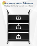 3-Tier Metal Rolling Book Cart, 4 Lockable Wheels & Side Hooks