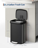 Large Garbage Can for Kitchen, Rustproof Step-on Kitchen Metal Trash Bin with Liner Rim, Rear Handle, Soft Close Plastic Lid