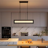 Glimchase 31.5" Rectangular Island Lights for Kitchen, 30W Black Linear Chandeliers for Dining Room Light Fixture, Farmhouse LED Dimmable Pendant Lighting for Kitchen Island Dining Room Bar Over Table