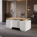 70.8" Executive Sit-Stand Desk with Storage, Modern White Electric Height Adjustable Office Desk
