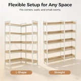 GTPLAYER 5-Tier Corner Bookshelf, L-Shaped Metal Frame Shelf with Tall 14" Shelves, Plant Stand and Storage Rack for Small Spaces, Living Room and Home Office, Light Oak