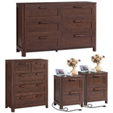 Joaxswe Farmhouse Dresser and Nightstand Sets 4 Piece, Walnut