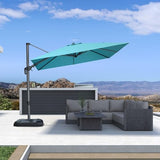 PURPLE LEAF 8.8' X 8.8' Right-left Tilt Patio Umbrella with Base Outdoor Cantilever Swivel Square Umbrella with Tilt Aluminum Offset Umbrella, Turquoise Blue