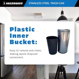 Sandbaggy 12 Gallon Stainless Steel Trash Can with Lid - Fingerprint-Proof, Smudge-Resistant - Commercial Trash Bin for Offices, Kitchens, Bathrooms