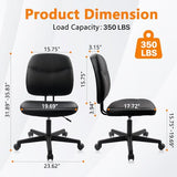 CLATINA Armless Home Office Chair, Small PU Leather Ergonomic Low Back Desk Chair with Lumbar Support, Black