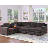 Row Modern Chenille 6-Seater Sectional Sofa Bed with Pull-Out Sleeper & Storage Chaise