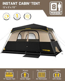 FanttikOutdoor Zeta C8 Pro Camping Tent 8 Person Instant Cabin Tent Setup in 60 Seconds with Rainfly & Windproof Portable with Carry Bag for Family Camping & Hiking, Khaki