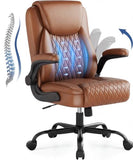 GTPOFFICE Executive Office Chair with Comfortable Lumbar Support, Ergonomic Gaming Chair with Flip-up Armrests & Zoned Pressure-Relief Cushion, Comfy PU Leather Desk Chair, Brown