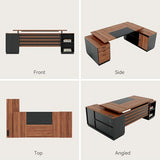 Executive L-Shaped Desk with Storage Cabinet, 78-Inch Large Home Office Desks with Power Outlet and Lateral File Cabinet