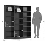 ELYKEN Triple Wide Bookshelf, 6 Tier Bookshelf Large Bookcase with 17 Open Display Shelves, 74'' Tall, Library