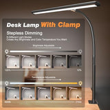 Airlonv LED Desk Lamp for Office Home, Eye-Caring Desk Light with Stepless Dimming Adjustable Flexible Gooseneck, 10W USB Adapter (Black)