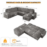Modular Sectional Sleeper Sofa with Pull Out Bed, 108 Inch U Shaped 7 Seat Couches for Living Room