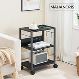 MAHANCRIS Industrial Printer Cart, 3-Tier Mobile Printer Stand, Rolling Cart with Power Outlets and USB Ports, Home Printer Stand with 2 Hooks, for Office, Living Room, Black PTHB40E01