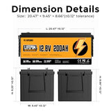 12V 200Ah LiFePO4 Lithium Battery, Max. 2560Wh, 15000 Deep Cycle Battery
