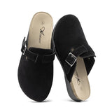 Athlefit Womens Clogs Casual Soft Footbed Black Mules Buckle Arch Support Potato Shoes for Women Leather Clogs for Walking House Office Everyday Wear 9