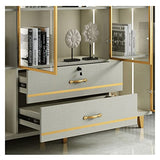 HIHELO Book Case White Bookcase Floor-to-Ceiling Glass Door Fashion Bookshelf Golden Living Room Against The Wall Bookcase Display Cabinet Office