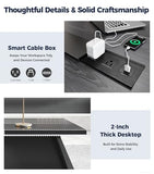 L-Shaped Black Executive Desk with Drawers, Large Modern Office Desk with Storage Cabinets