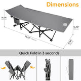 Northroad Camping Cot with Thick Mattress,Quick Set-Up Sleeping Cots Bed with Side Pocket for Outdoor Camping, Office Nap, Home Garden, Beach, Travel, Grey