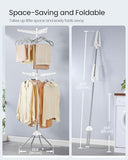 SONGMICS 2-Tier Clothes Drying Rack, 75.2-Inch Folding Laundry Drying Rack with 6 Rotatable Arms, White and Silver ULLR514W01
