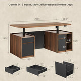 Executive Standing Desk with Drawers & Storage, 70.8'' Adjustable Electric Stand Up Wood Desk with Privacy Panel