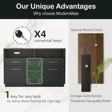 4 Drawer File Cabinet, Wood Filing Cabinet for Home Office with Lock, Power Strip, Storage Shelves