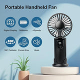 YIYEDWQ Portable Handheld Fan 5000mAh, Rechargeable Mini Fan with LED Display, 180° Foldable Small Desk Fan, 4 Speeds Quiet Personal Fan for Travel Makeup Office Outdoor - Black
