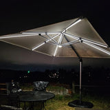 PURPLE LEAF 10 Feet Patio Umbrella with Base Outdoor Cantilever Solar Powered LED Swivel Square Umbrella, Beige