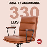 Okeysen Office Desk Chair No Wheels, Swivel Chair with Retro Wooden Armrests, Criss Cross Legged Armless Computer Chair for Home Office