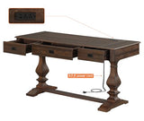 60-inch Vintage Wood Home Office Desk with Stable Solid Wood Pedestral Legs, Tradional Rustic Executive Desk, Dark Walnut Brown